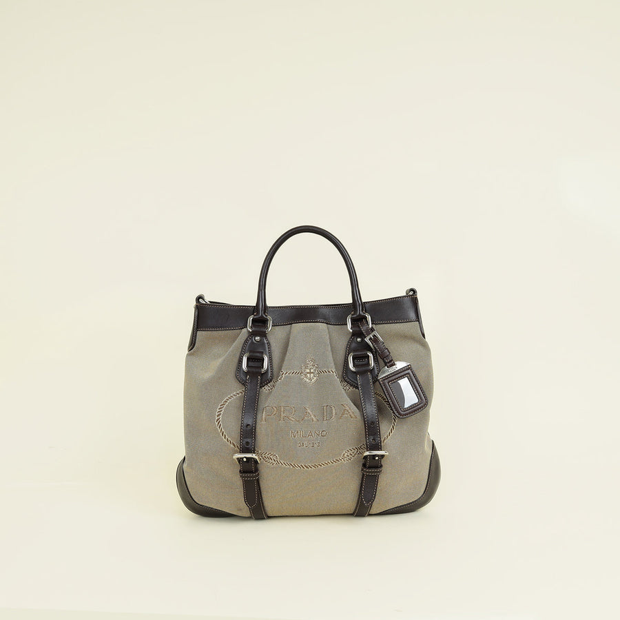 Prada Bicolor Logo Jacquard Hobo Bag