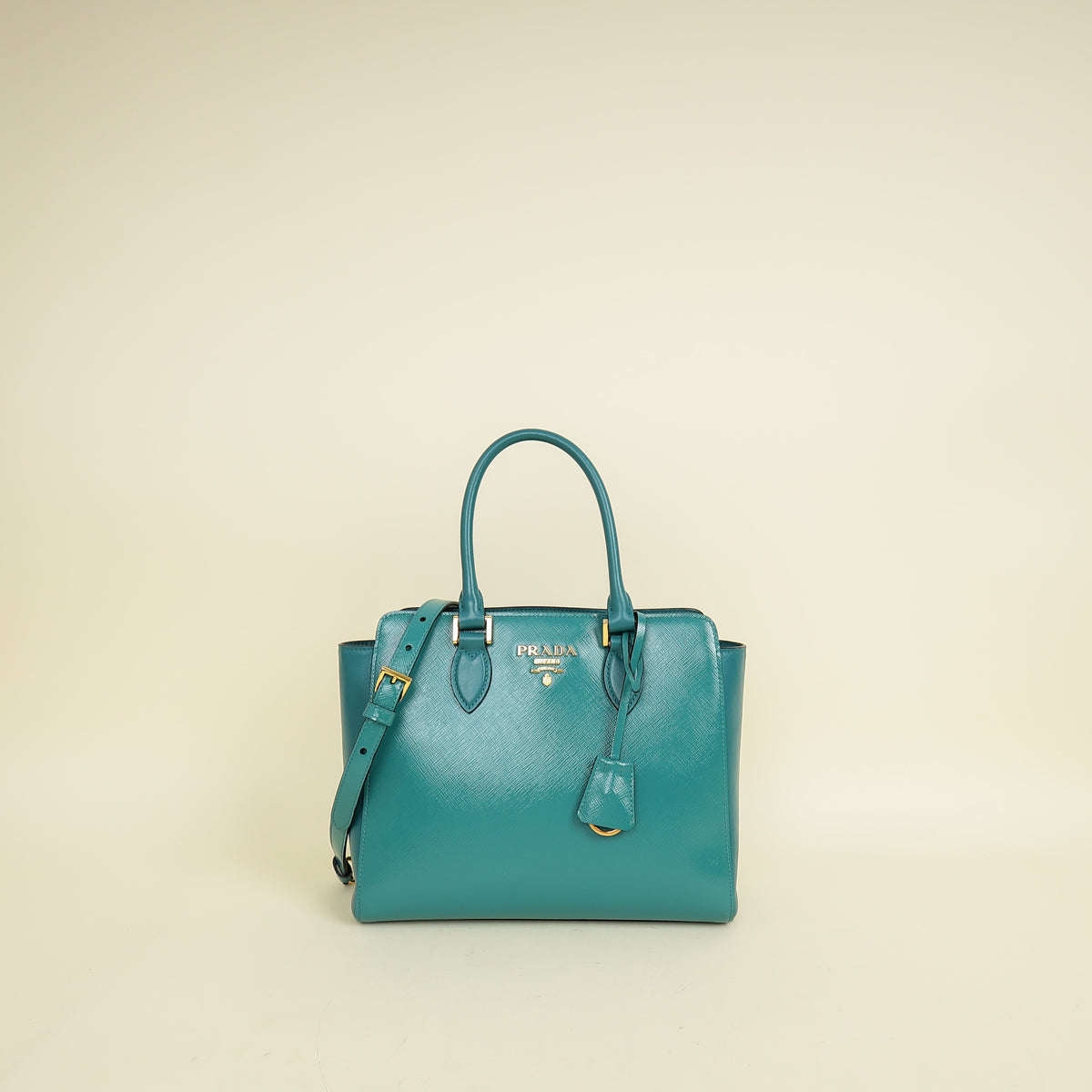 Prada Teal Vernice Convertible Tote Bag