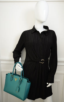 Prada Teal Vernice Convertible Tote Bag