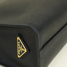 Prada Black Lux Logo Embossed Medium Shoulder Tote Handbag