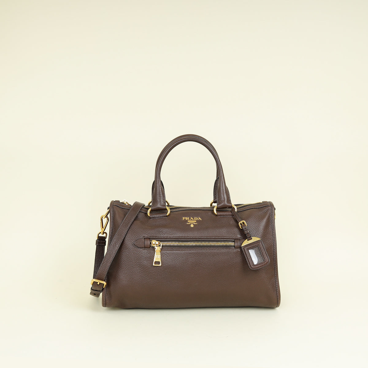 Prada Brown Vitello Daino Bauletto Bag