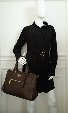 Prada Brown Vitello Daino Bauletto Bag