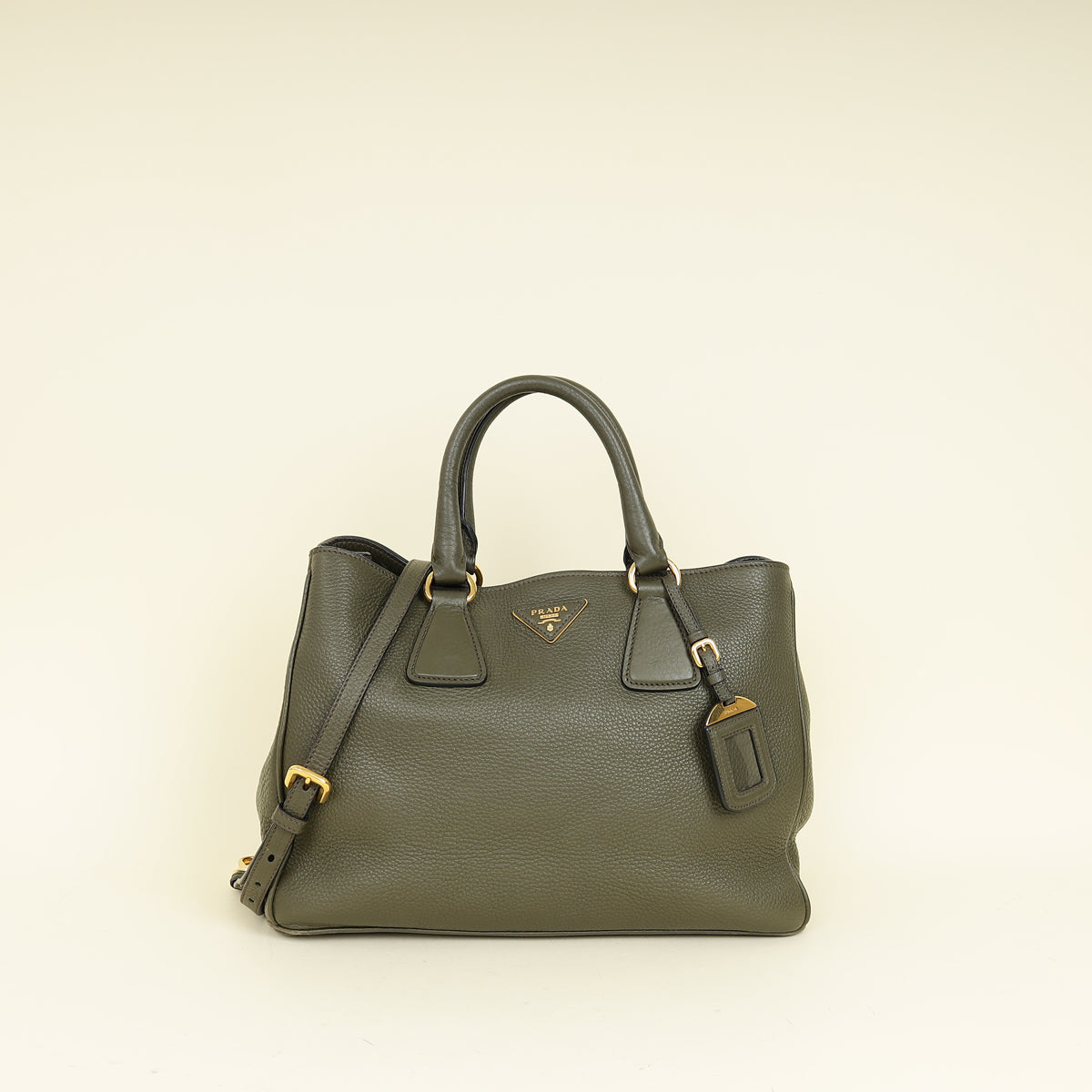 Prada Olive Green Vitello Daino Open Tote Bag