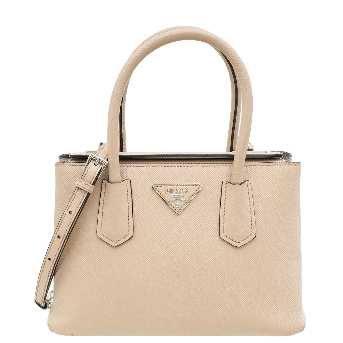 Prada Nude Cuir Twin Lock Small Bag
