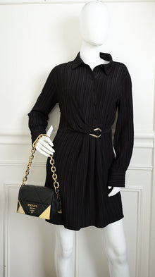 Prada Black Triangle Nappa Stitched Chain Flap Bag