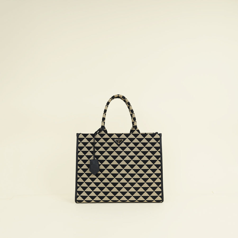 Prada Bicolor Symbole Embroidered Tote Large Bag