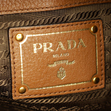 Prada Brown Logo Embossed Vitello Hobo Bag