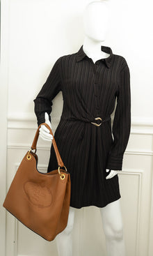 Prada Brown Logo Embossed Vitello Hobo Bag
