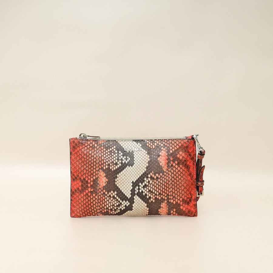 Prada Bicolor Python Slim Zip Wristlet Pouch