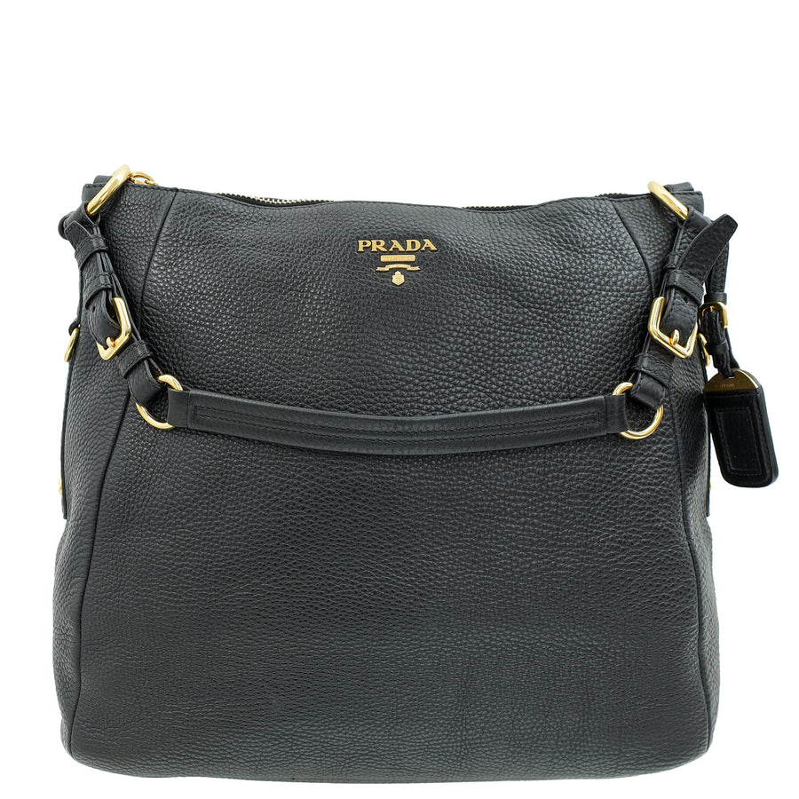 Prada Black Vitello Daino Hobo Bag