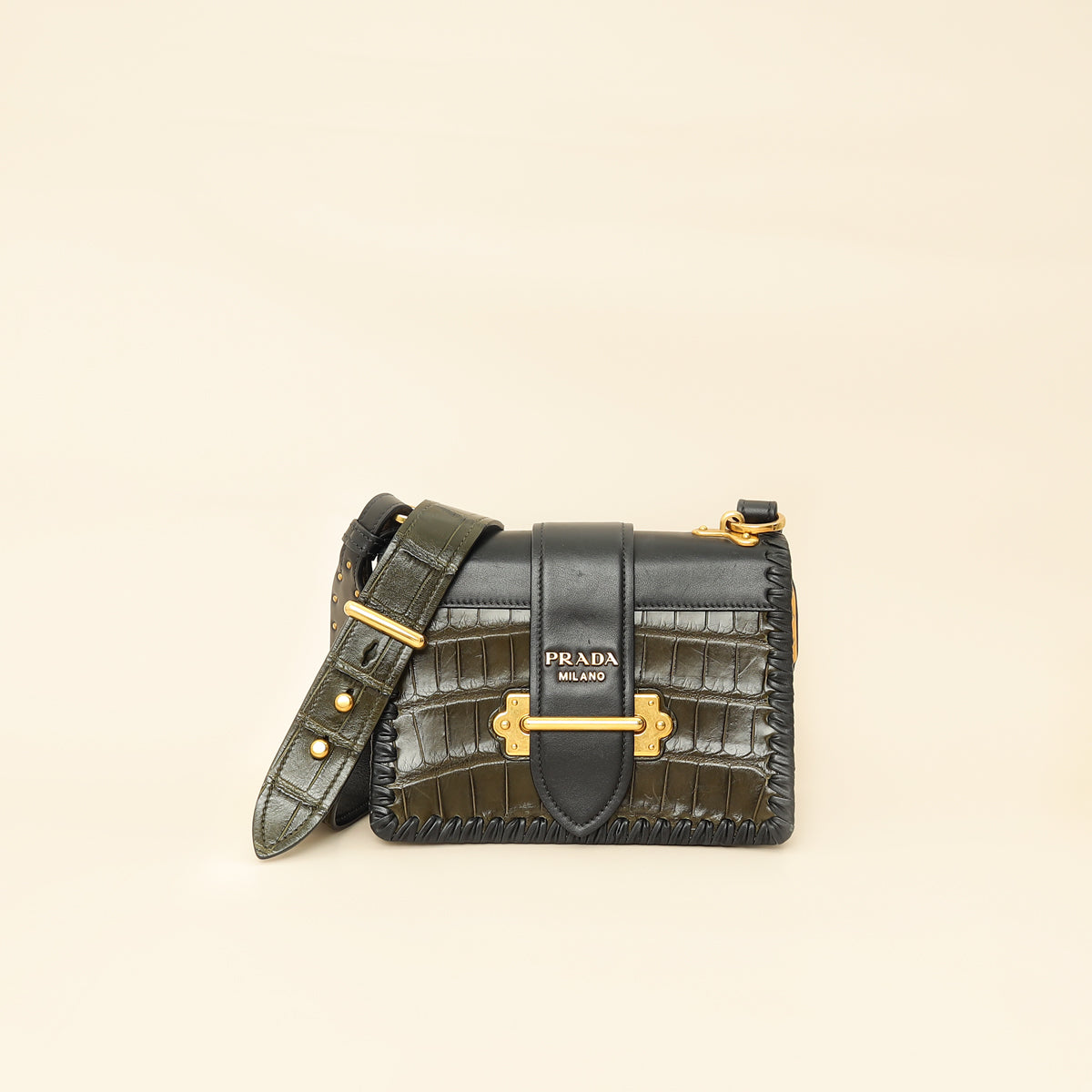 Prada Bicolor Cahier Matte Crocodile Bag