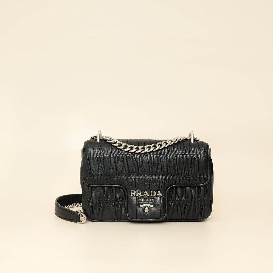 Prada Black Nappa Gaufre Small Chain Flap Shoulder Bag