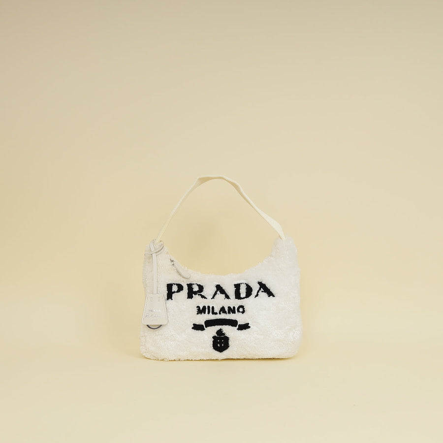 Prada White Re-Edition 2000 Mini Terry Bag