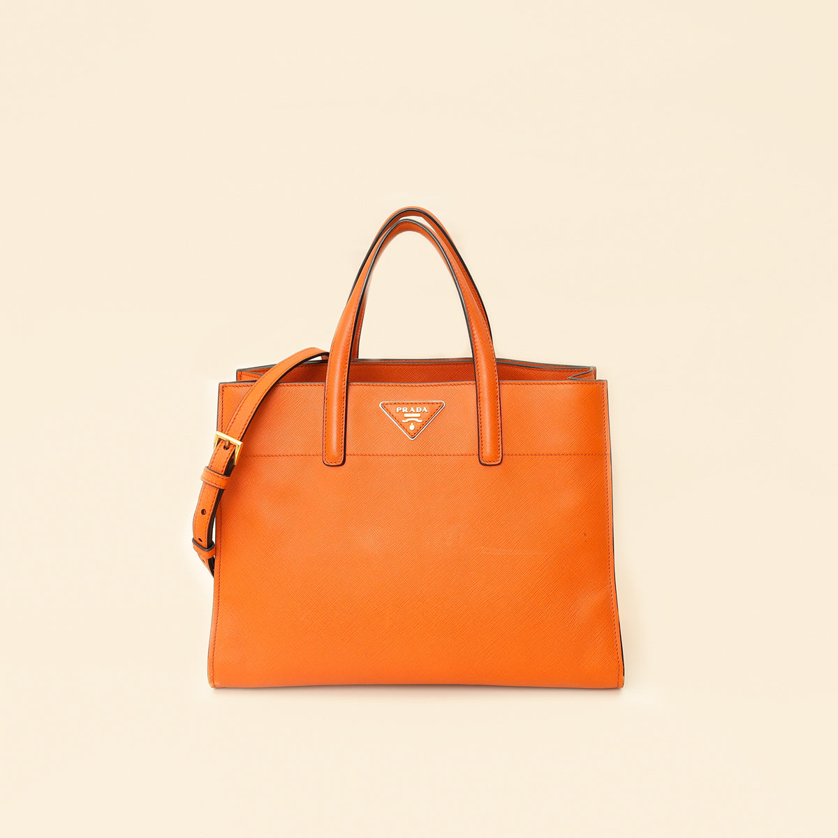 Prada Papaya Soft Triple Pocket Tote Bag