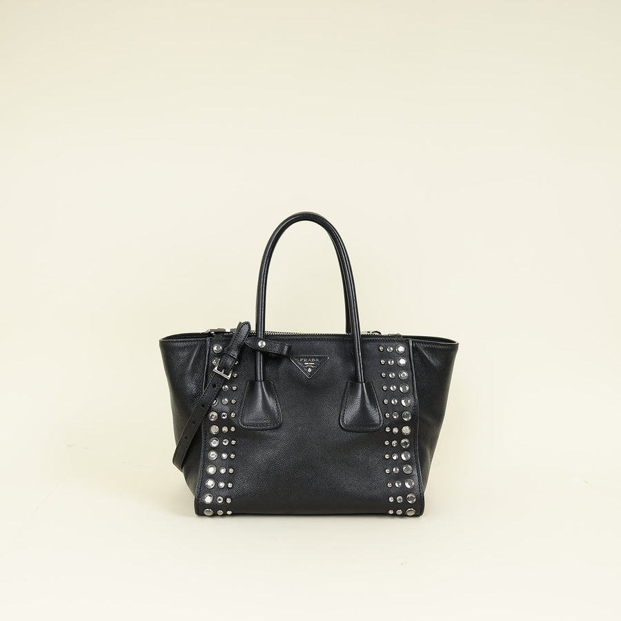 Prada Black Vitello Crystal Double Bag