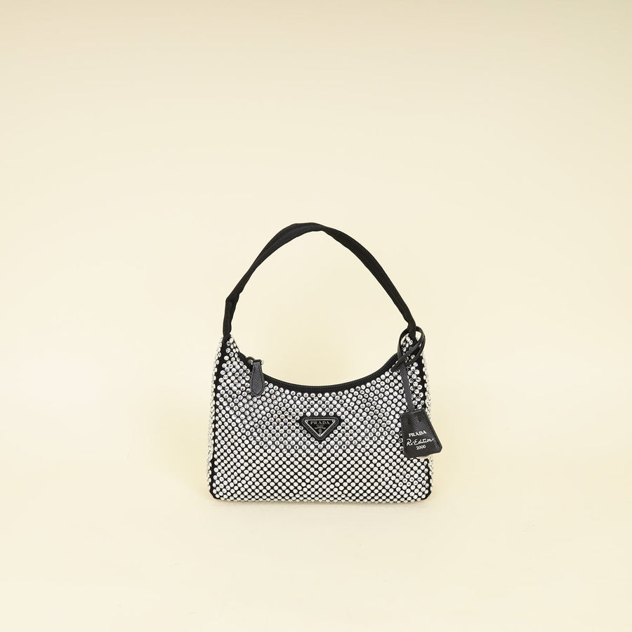 Prada Black Crystal-Embellished Satin Re-Edition 2000 Mini Bag