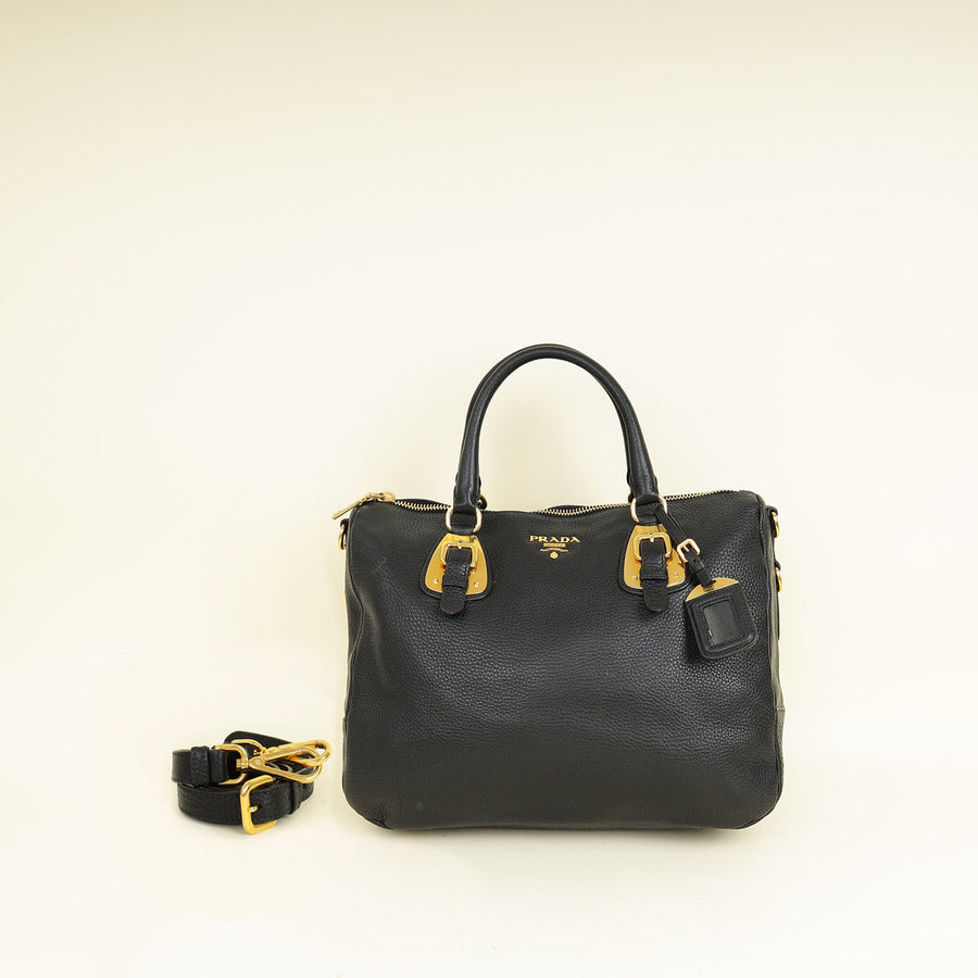 Prada Black Vitello Diano Soft Tote Bag