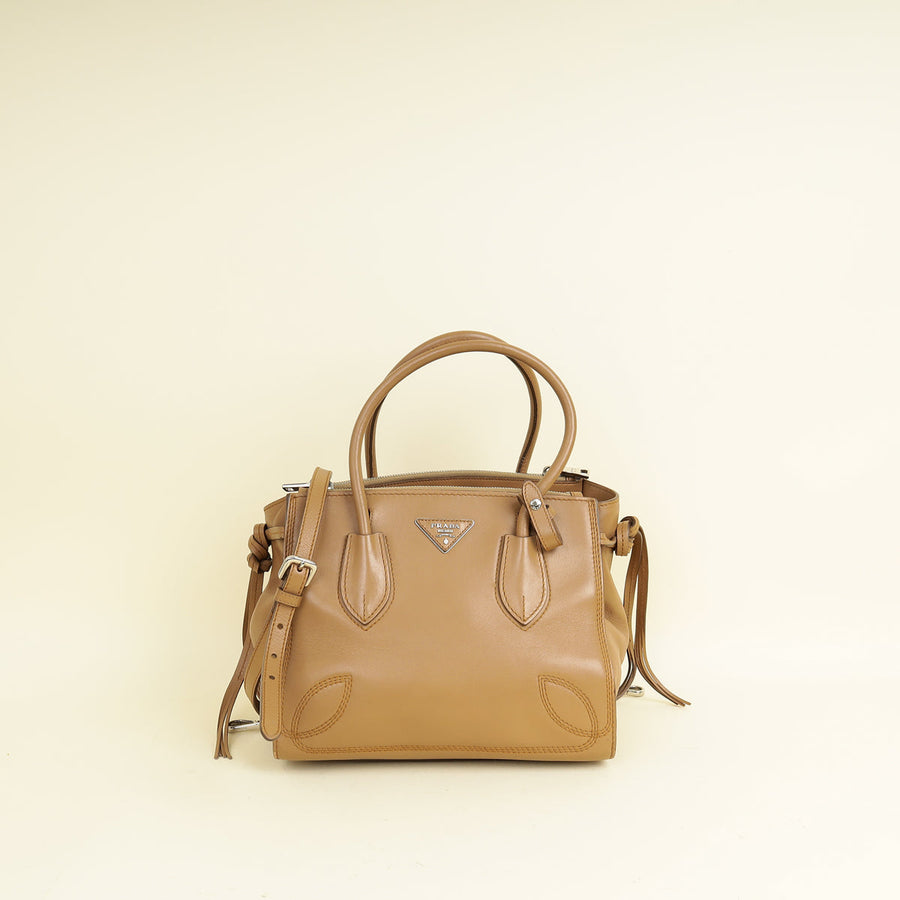 Prada Caramel Tassel Twin Pocket Tote Bag