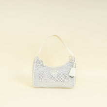 Prada White Satin Re-Edition 2000 Mini Bag w/Artificial Crystal
