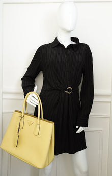 Prada Pale Yellow Cuir Double Handle Large Bag