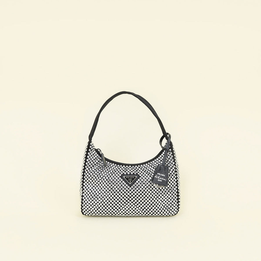Prada Black Crystal-Embellished Satin Re-Edition 2000 Mini Bag