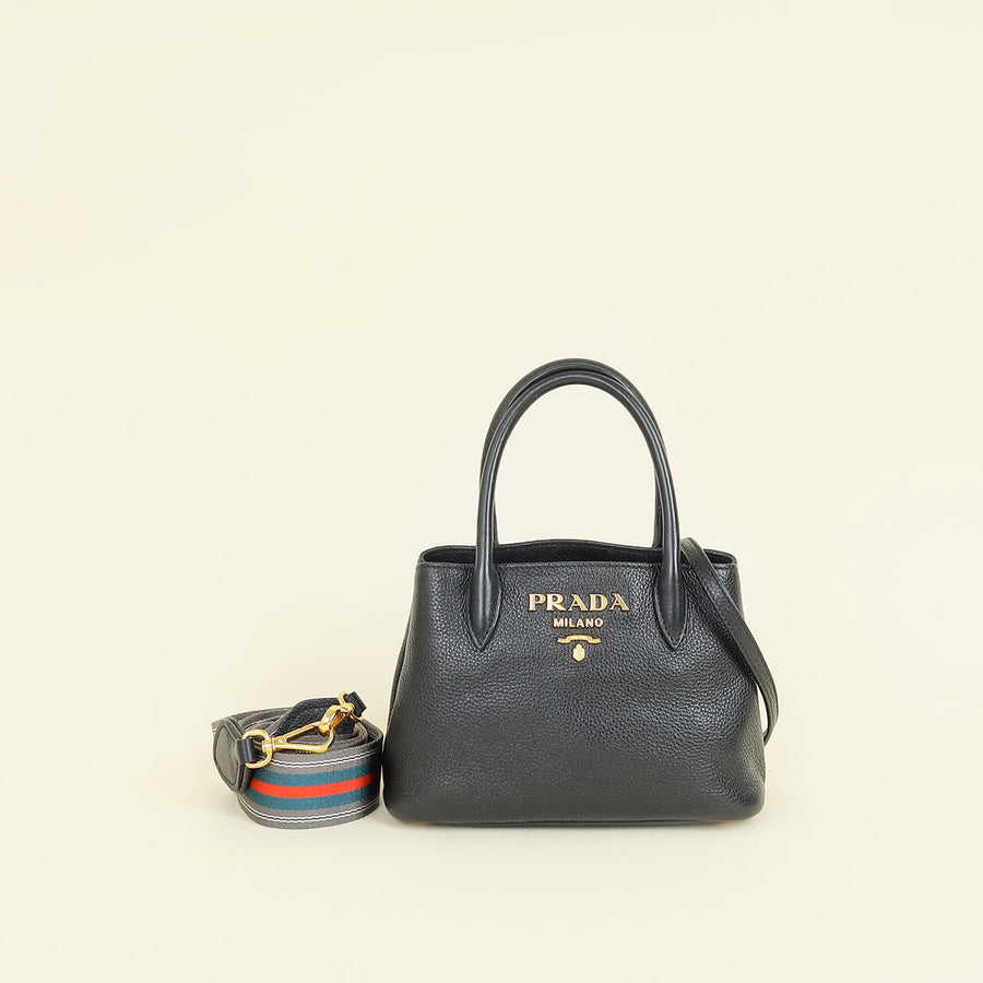 Prada Black Vitello Daino Mini Tote Bag