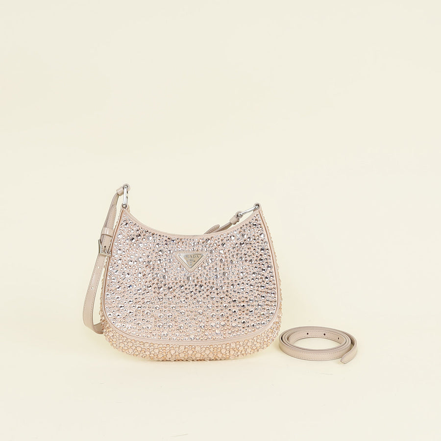 Prada Nude Metal Crystal-Embellished Satin Cleo Bag
