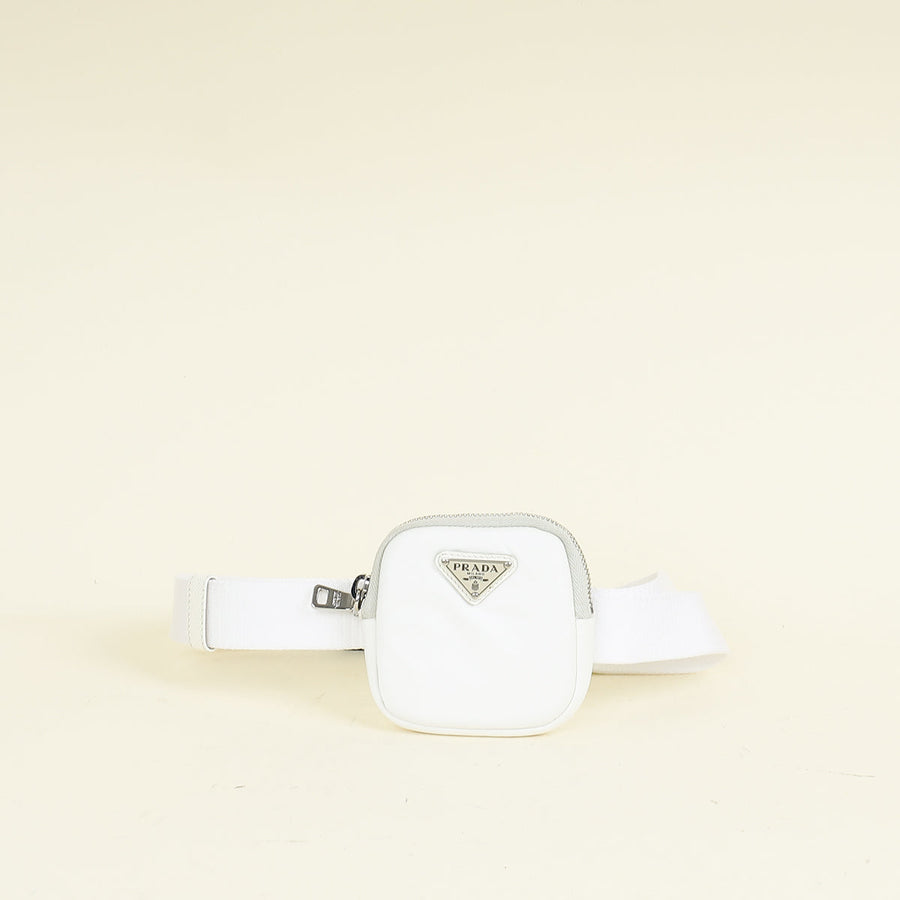 Prada White Re-Nylon Pouch Belt