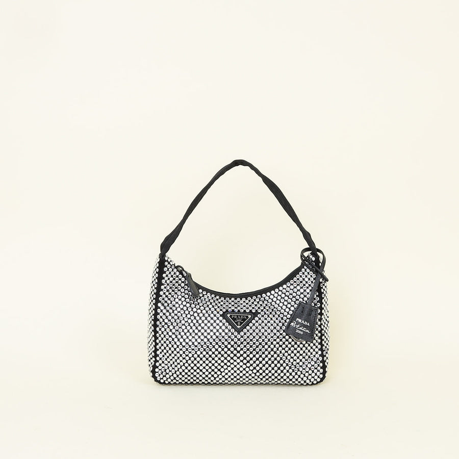 Prada Black Crystal-Embellished Satin Re-Edition 2000 Mini Bag