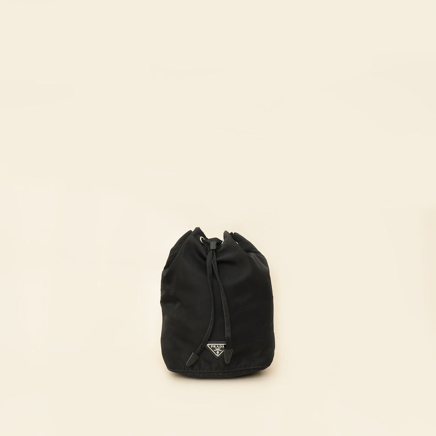 Prada Black Logo Nylon Drawstring Pouch