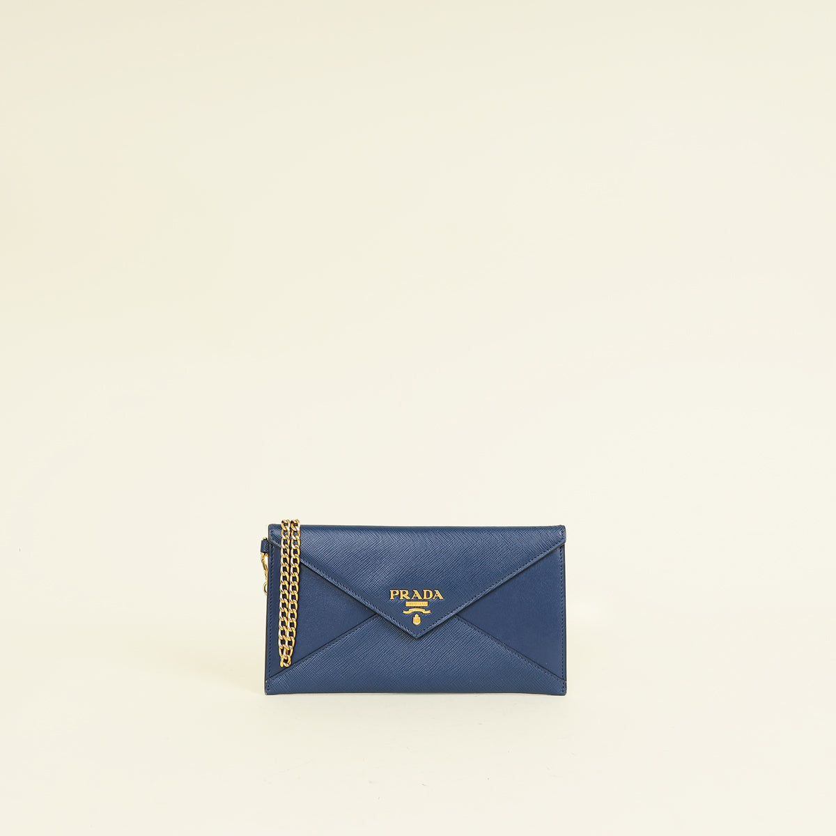 Prada Bluette Envelope Wristlet Chain Clutch
