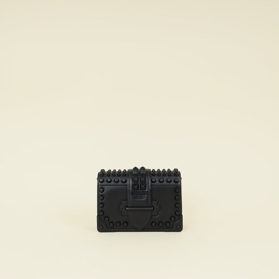 Prada Black Cahier Studded Shoulder Bag