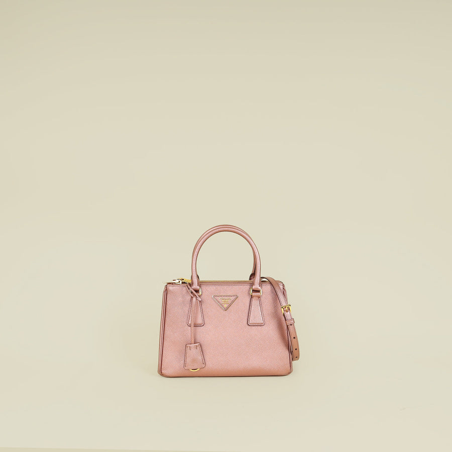 Prada Metallic Rose Galleria Small Tote Bag