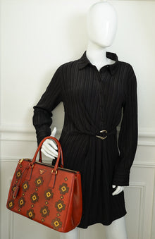 Prada Rust Orange Floral Appliqué Galleria Tote Bag