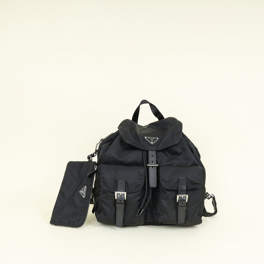 Prada Black Re-Nylon Medium Backpack w/ Pouch