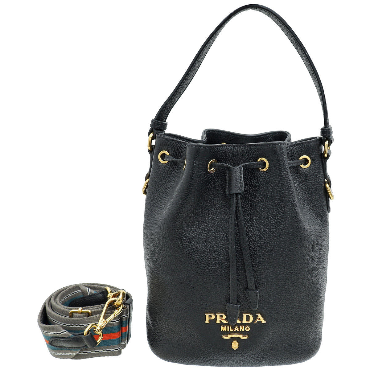 Prada Black Vitello Phenix Bucket Bag