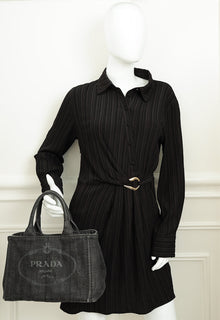 Prada Black Denim Logo-Print Small Tote Bag