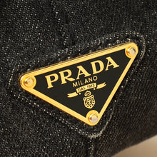 Prada Black Denim Logo-Print Small Tote Bag