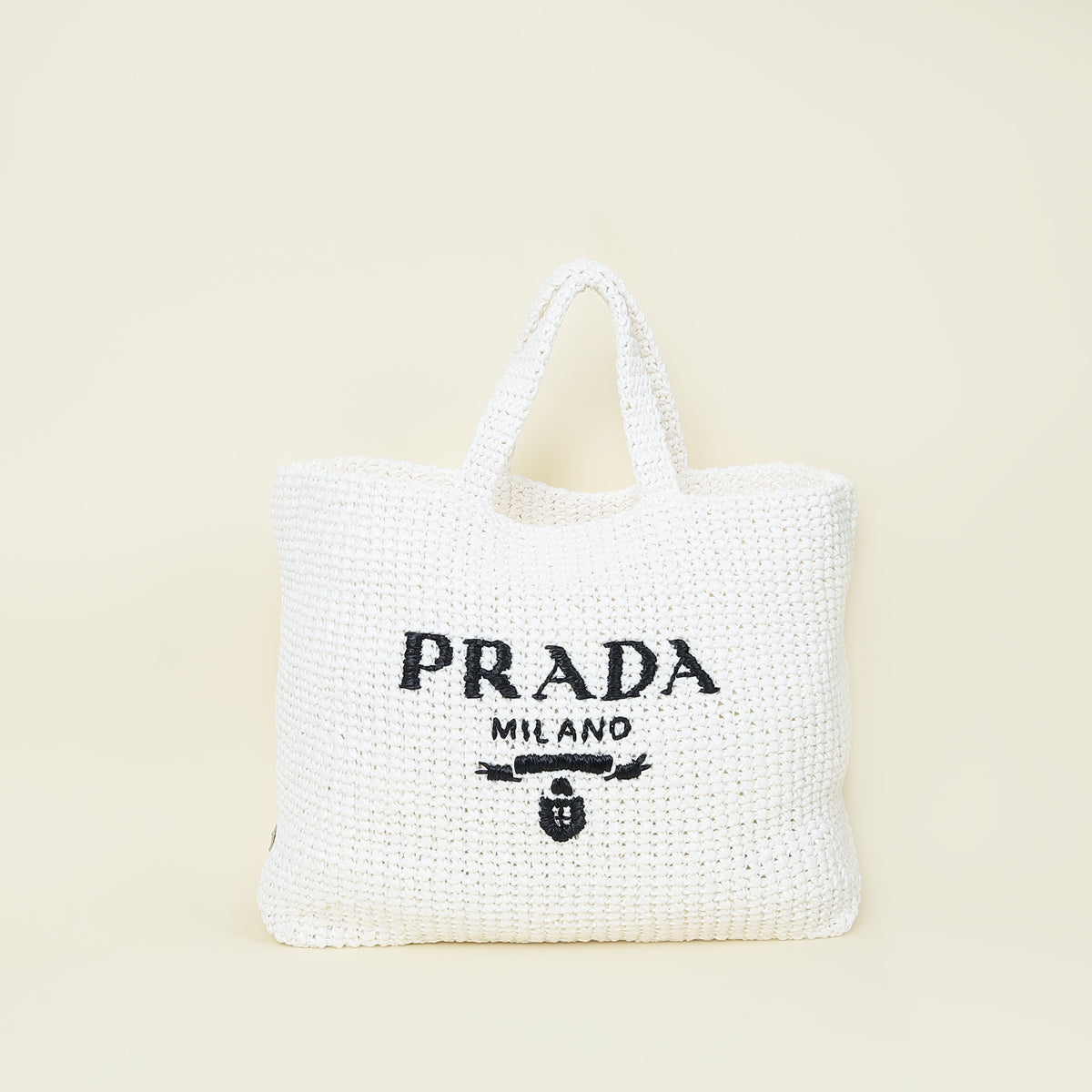 Prada Bicolor Logo Raffia Crochet Tote Bag
