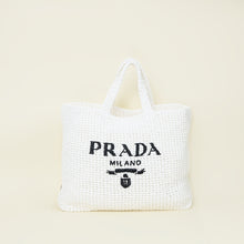 Prada Bicolor Logo Raffia Crochet Tote Bag