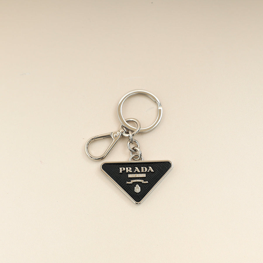 Prada Black Triangle Logo Metal Keychain
