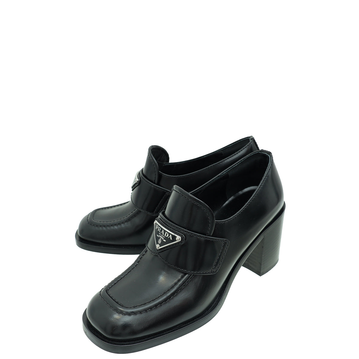 Prada Black Brushed Heeled Loafers 36.5