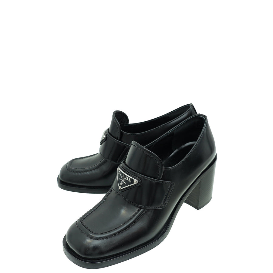 Prada Black Brushed Heeled Loafers 36.5