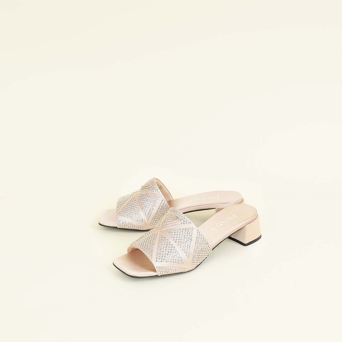 Prada Pink Nude Logo Crystal Slide Sandal 37.5