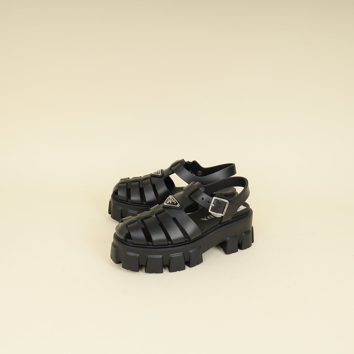 Prada Black Rubber Monolith Sandals 37