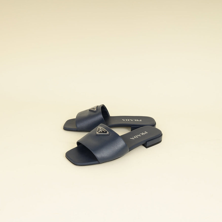 Prada Navy Blue Logo Slide Sandal 38