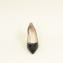 Prada Black Logo Pointed Toe Croco Embossed Bow Pump 39