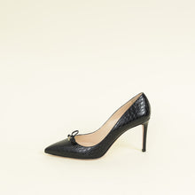 Prada Black Logo Pointed Toe Croco Embossed Bow Pump 39