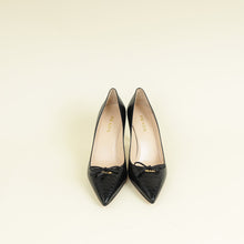 Prada Black Logo Pointed Toe Croco Embossed Bow Pump 39
