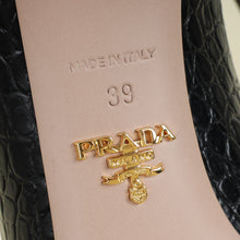 Prada Black Logo Pointed Toe Croco Embossed Bow Pump 39